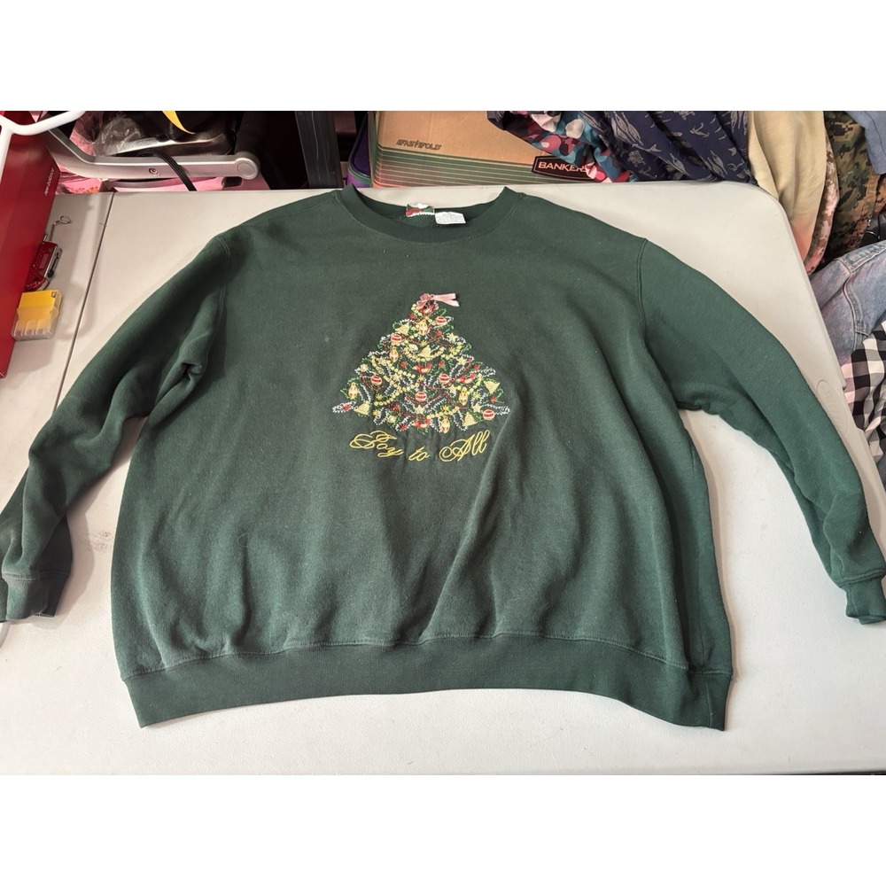 Vtg Nutcracker Plus Green 2X Joy To All Christmas Tree Sweater Green